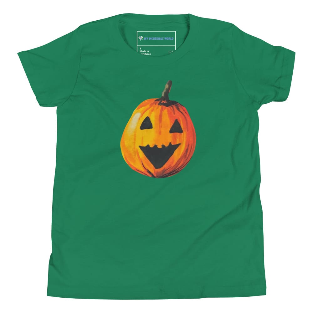 "Watercolor Jack-o-Lantern" Pumpkin T-Shirt (Youth/Kids) Kelly / S