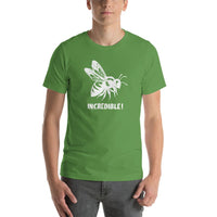 "Bees are Incredible" Bee T-Shirt - White Print (Adult Unisex / Men's) Leaf / S