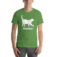 "Cats Are Incredible" Cat T-Shirt - White Print (Adult Men's/Unisex) Leaf / S