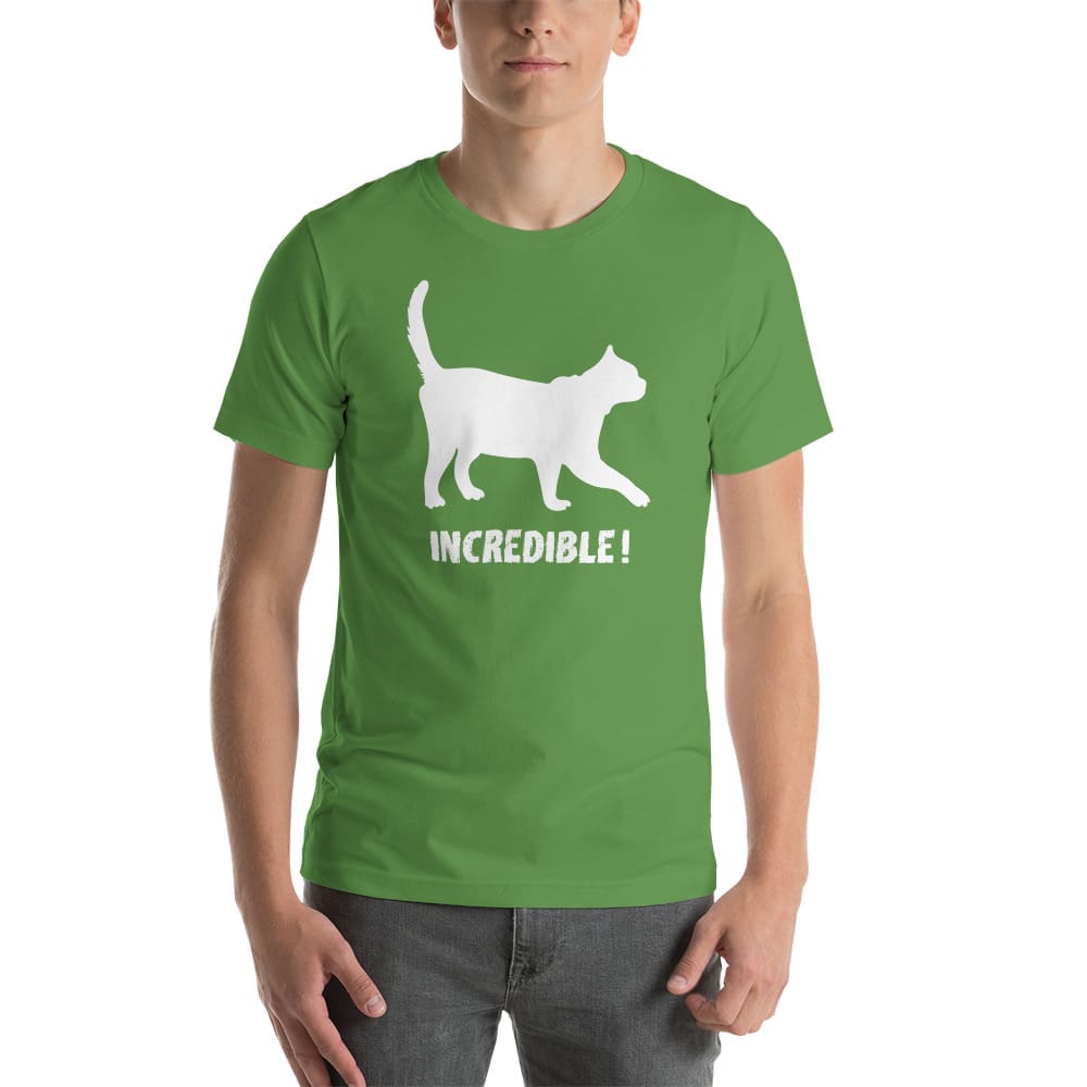 "Cats Are Incredible" Cat T-Shirt - White Print (Adult Men's/Unisex) Leaf / S