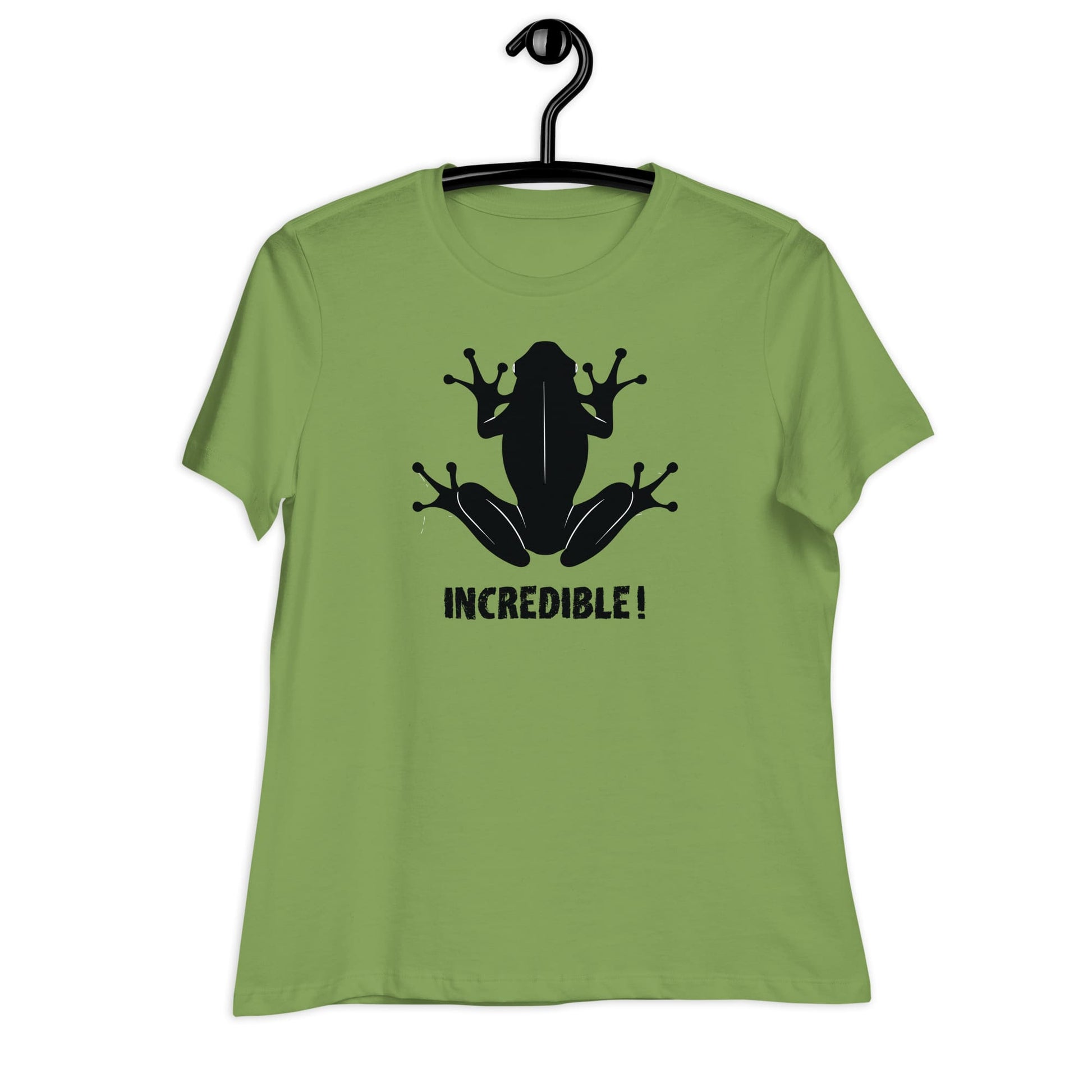 "Frogs Are Incredible" Frog T-Shirt for Women (Black Print) Leaf / S