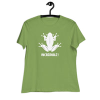 "Frogs Are Incredible" Frog T-Shirt for Women (White Print) Leaf / S