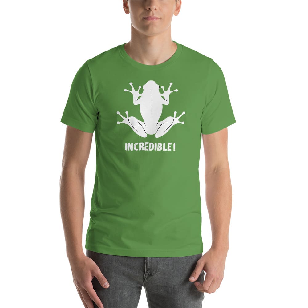 "Frogs Are Incredible" Frog T-Shirt - White Print (Adult Unisex/Men's) Leaf / S