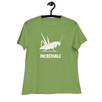 "Grasshoppers Are Incredible" Grasshopper T-Shirt for Women (White Print) Leaf / S