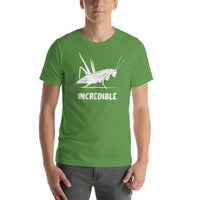 "Grasshoppers Are Incredible" Grasshopper T-Shirt - White Print (Adult Men's/Unisex) Leaf / S