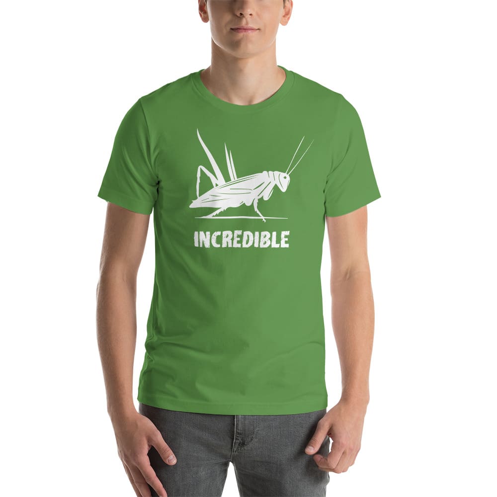 "Grasshoppers Are Incredible" Grasshopper T-Shirt - White Print (Adult Men's/Unisex) Leaf / S