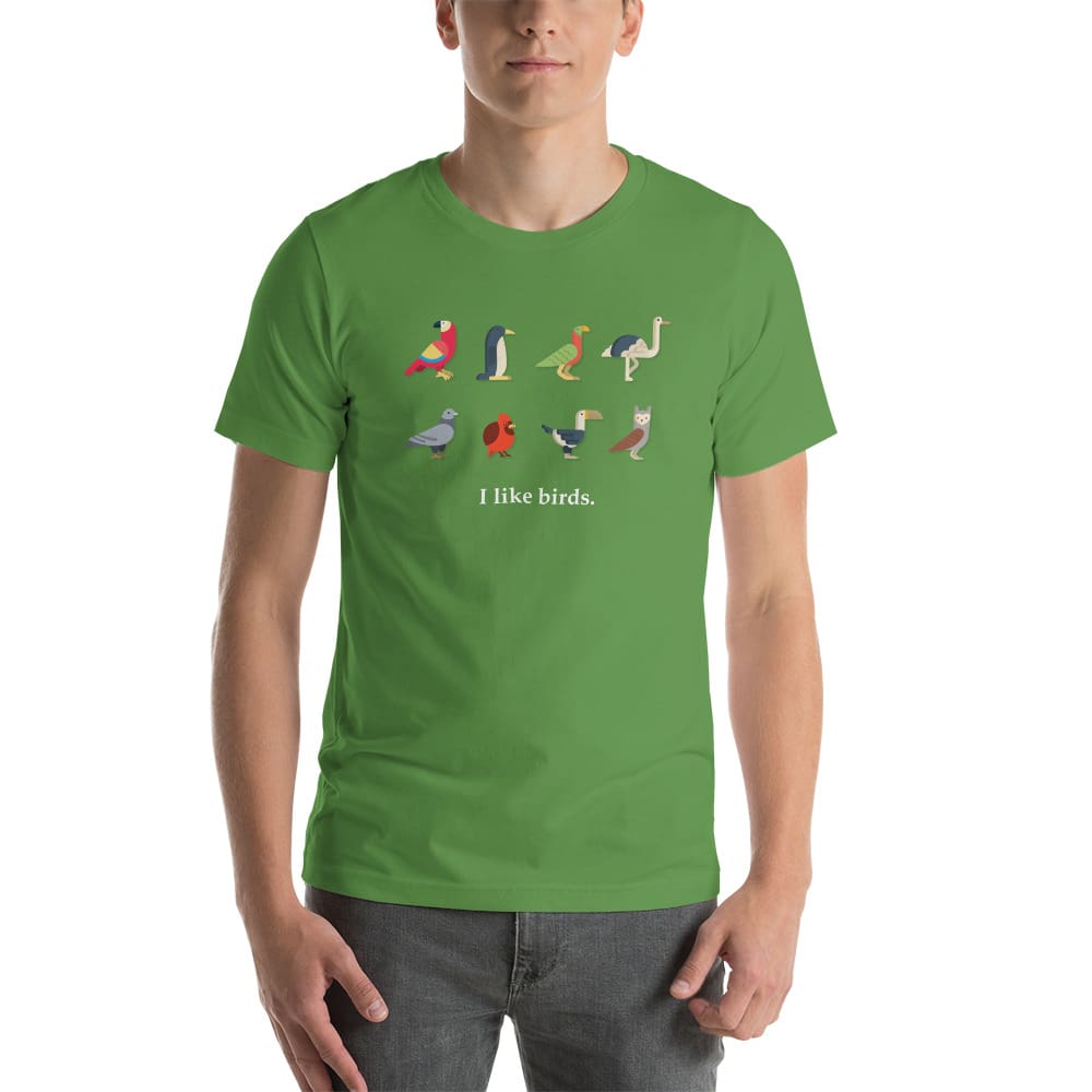 "I Like Birds" Bird Lovers T-Shirt (Adult Unisex / Men's) Leaf / S