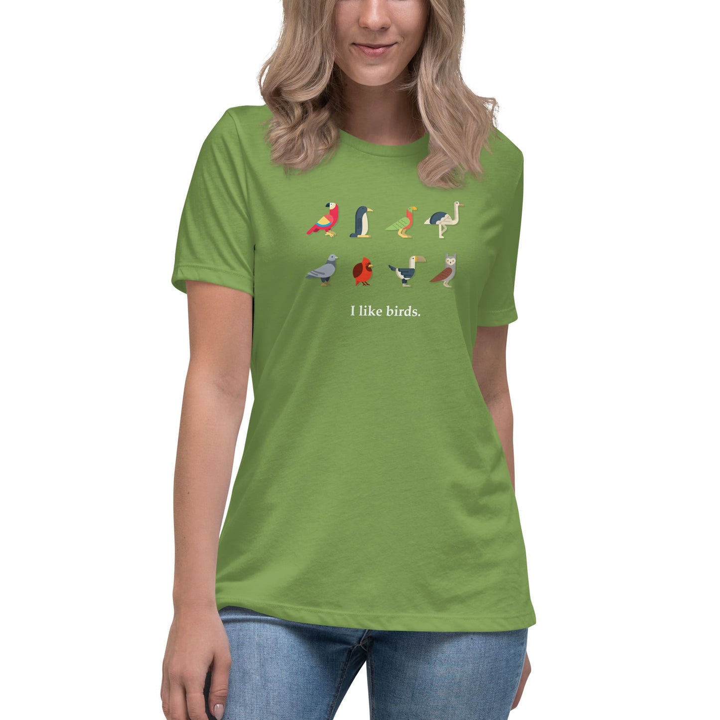 "I Like Birds" Bird Lovers T-Shirt (Women's) Leaf / S