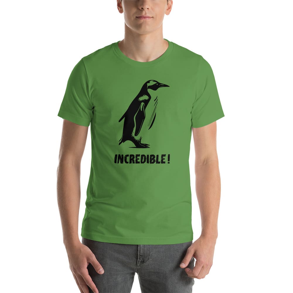 “Penguins Are Incredible!” Penguins T-Shirt – Black Print (Adult Unisex / Men’s) Leaf / S