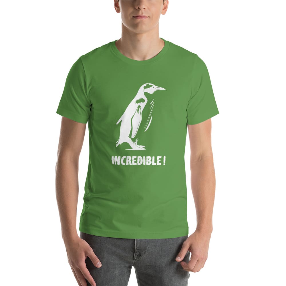 “Penguins Are Incredible!” Penguins T-Shirt – White Print (Adult Unisex / Men’s) Leaf / S