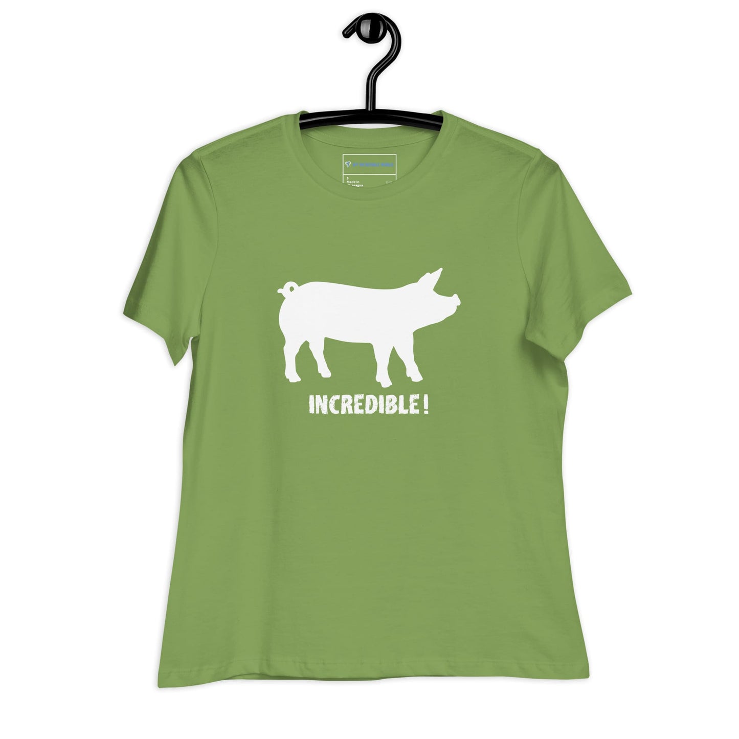 "Pigs Are Incredible" Pig T-Shirt for Women (White Print) Leaf / S