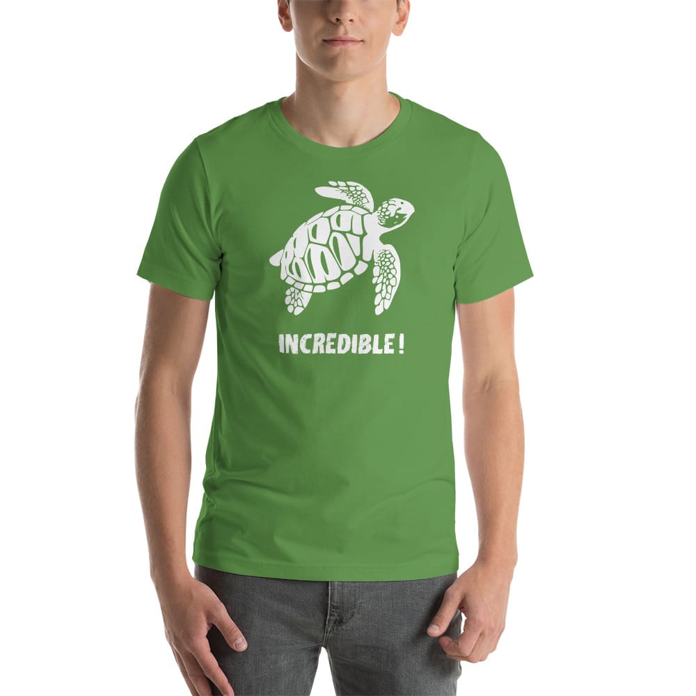 "Sea Turtles Are Incredible" Sea Turtle T-Shirt - White Print (Adult Unisex / Men's) Leaf / S