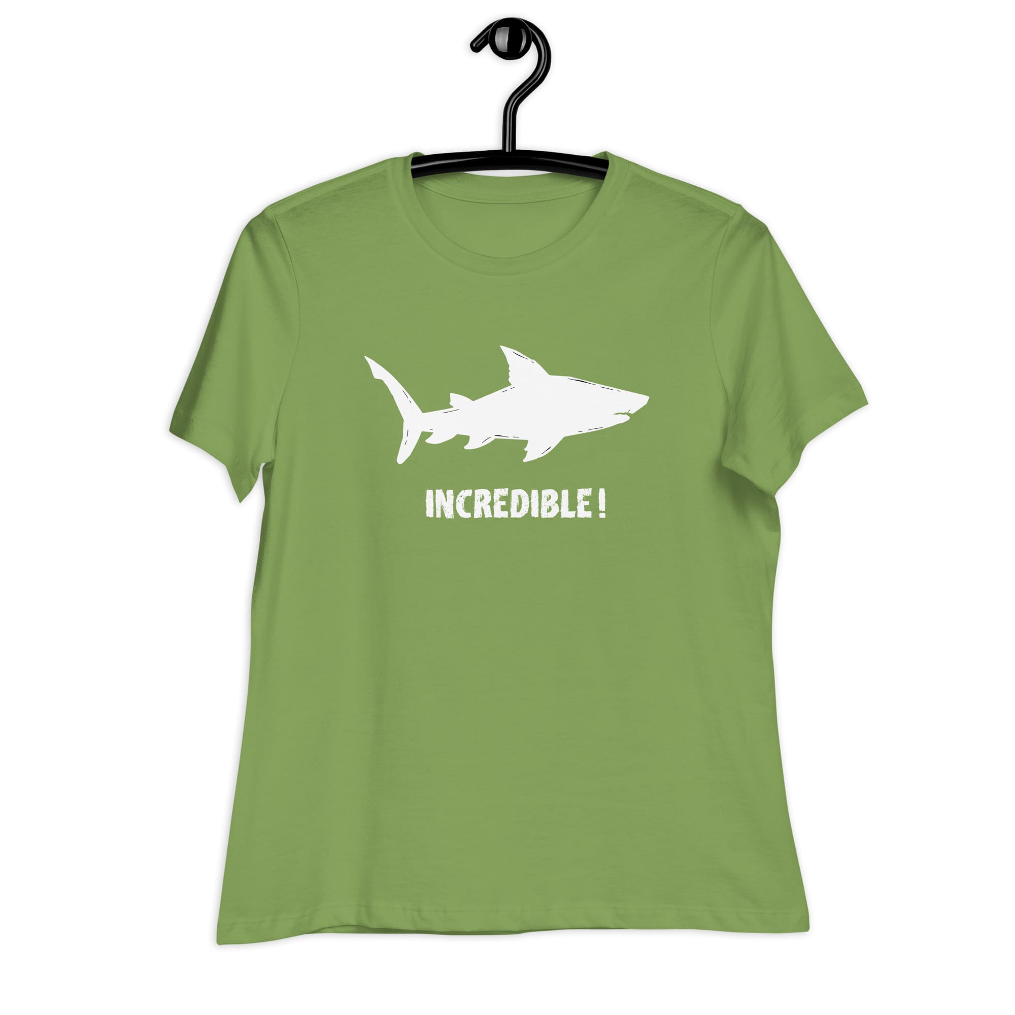 "Sharks Are Incredible" Shark T-Shirt for Women (White Print) Leaf / S