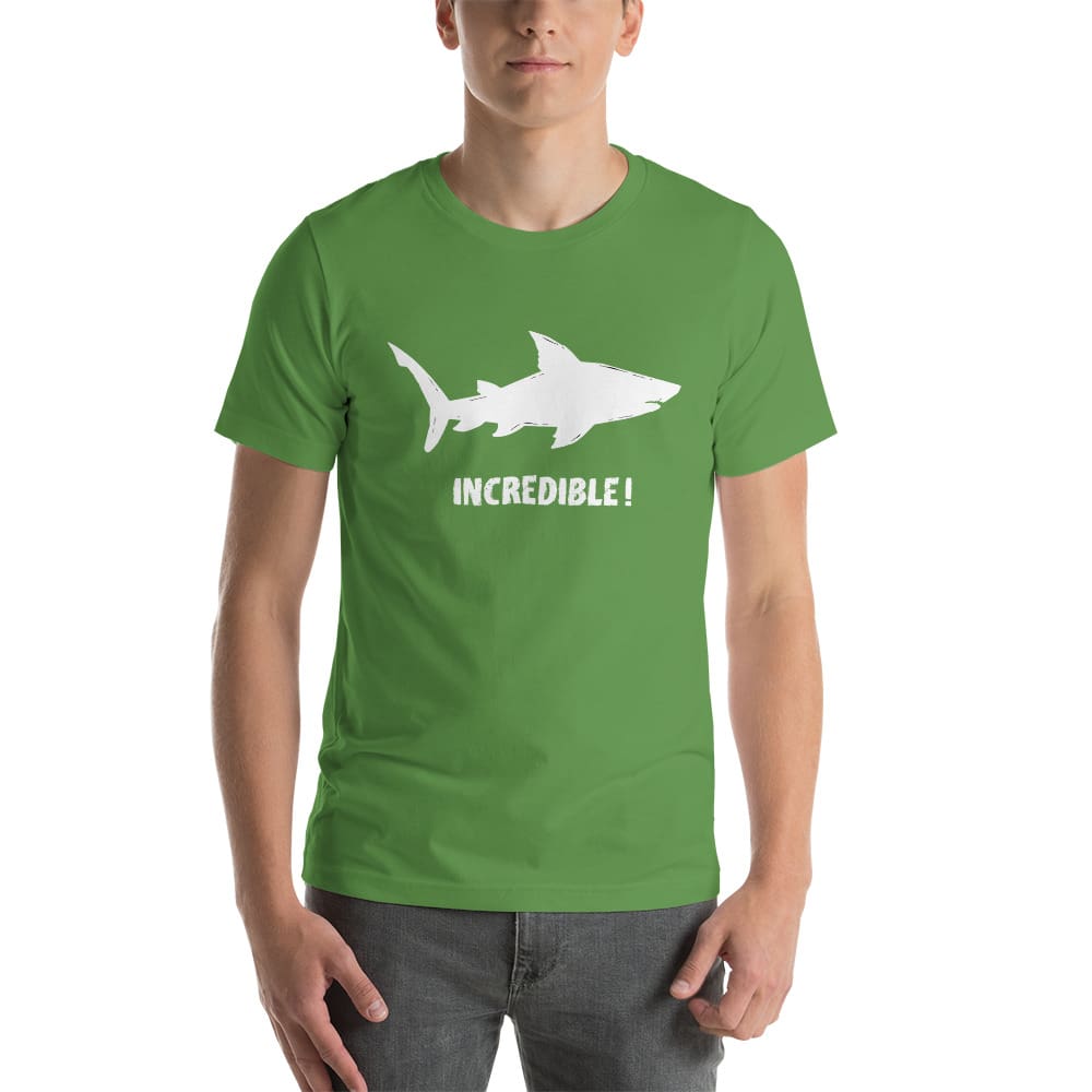 "Sharks Are Incredible" Shark T-Shirt - White Print (Adult Unisex/Men's) Leaf / S