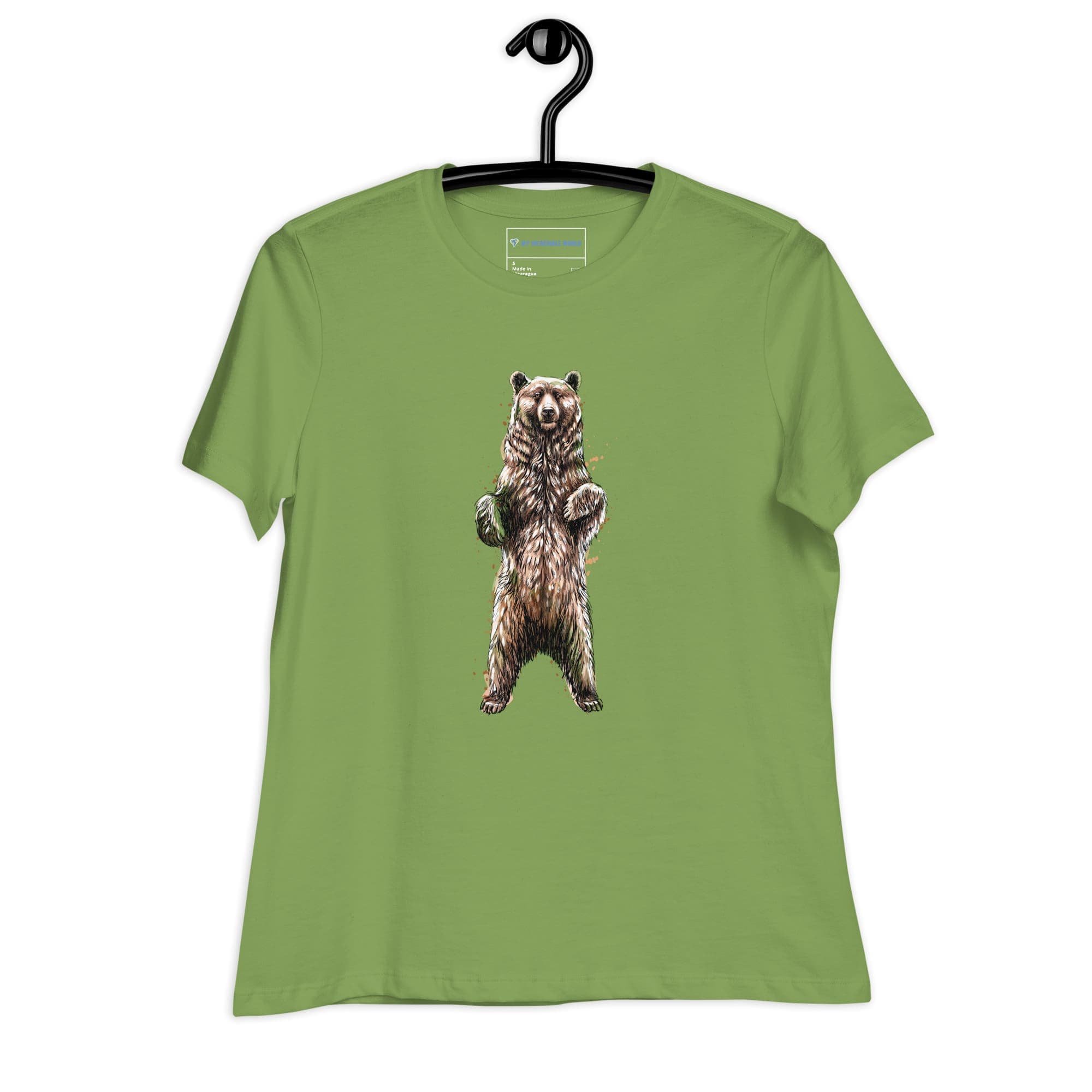 "Watercolor Brown Bear" Women's Brown Bear T-Shirt Leaf / S