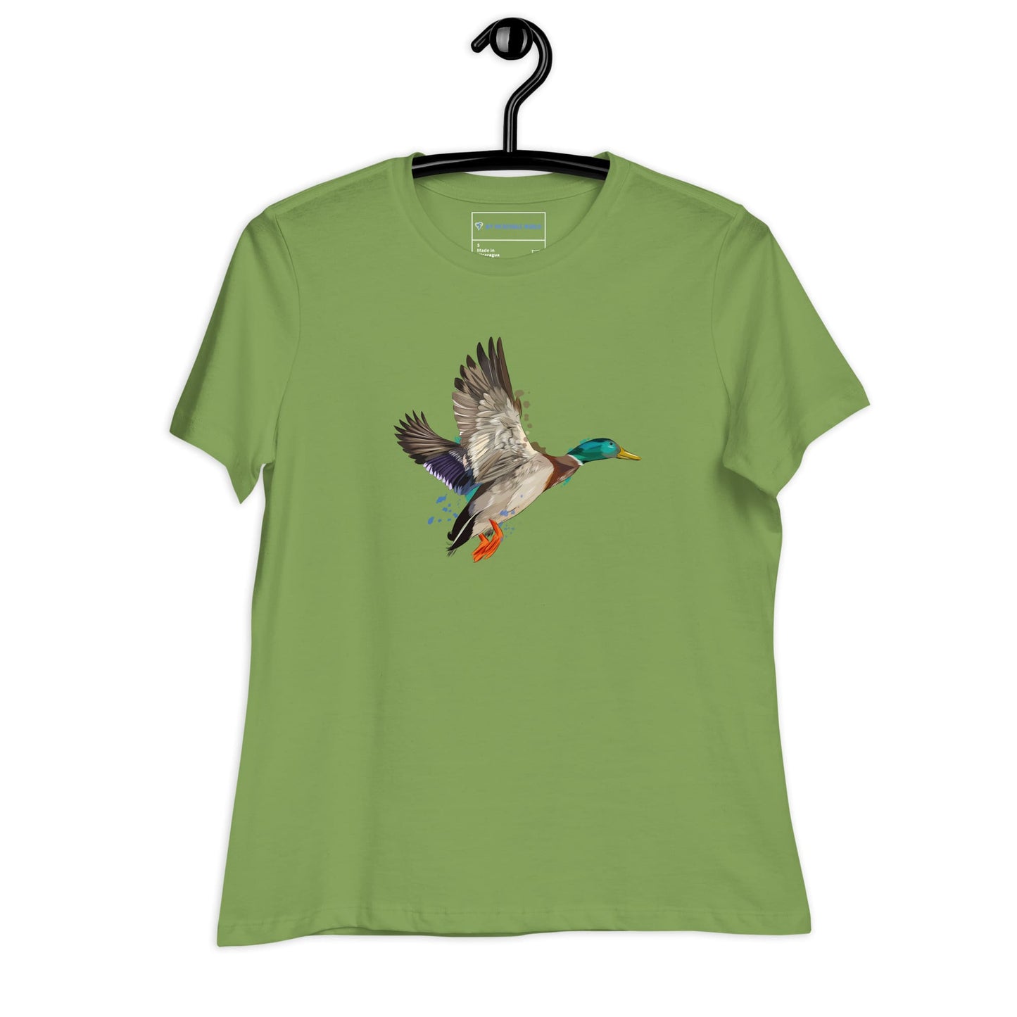 "Watercolor Duck" Women's Mallard Duck T-Shirt Leaf / S