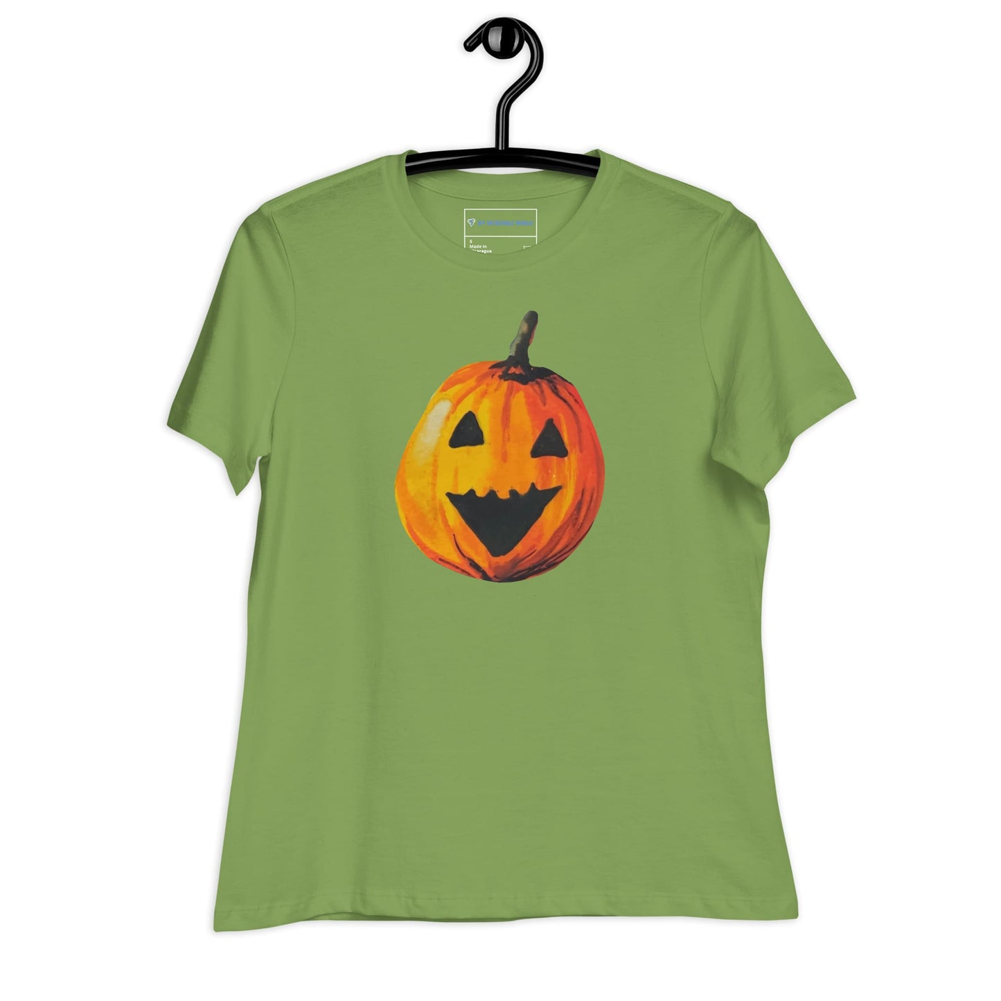 "Watercolor Jack-o-Lantern" Women's Pumpkin T-Shirt Leaf / S