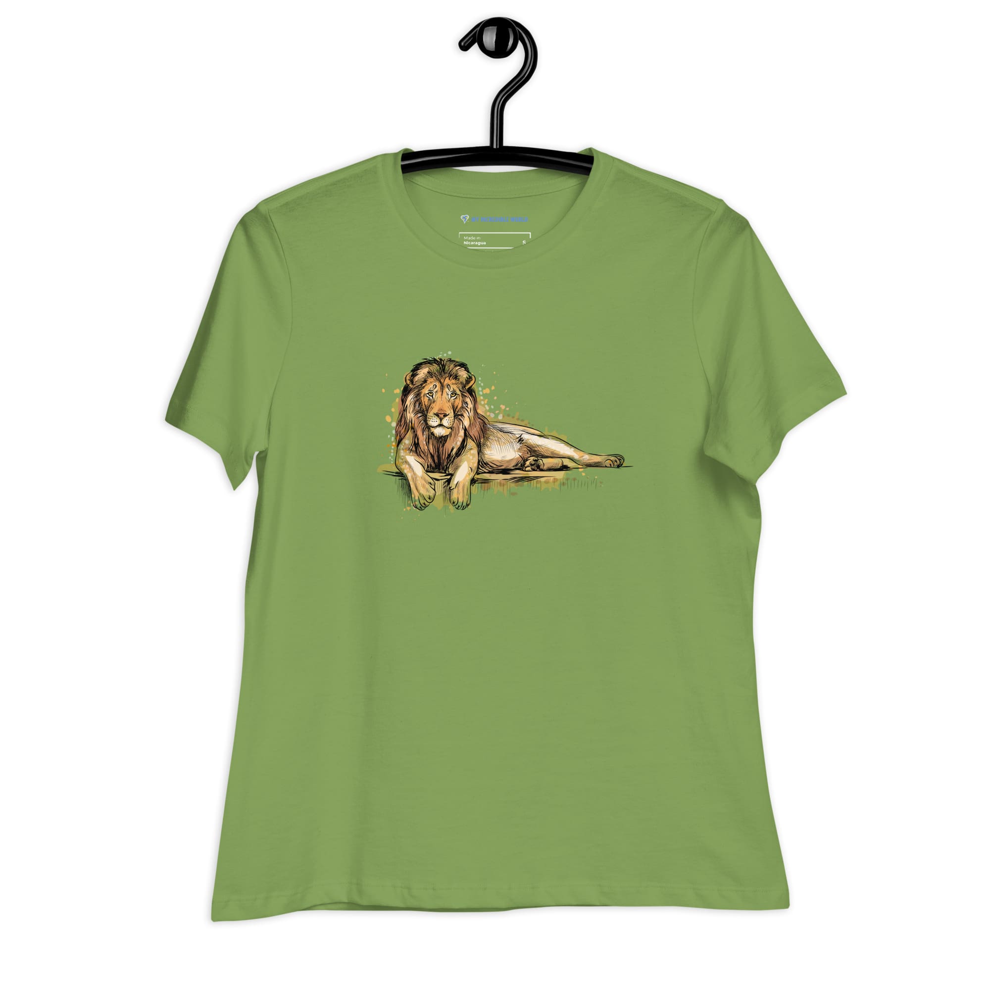 "Watercolor Lion" Women's Lion T-Shirt Leaf / S