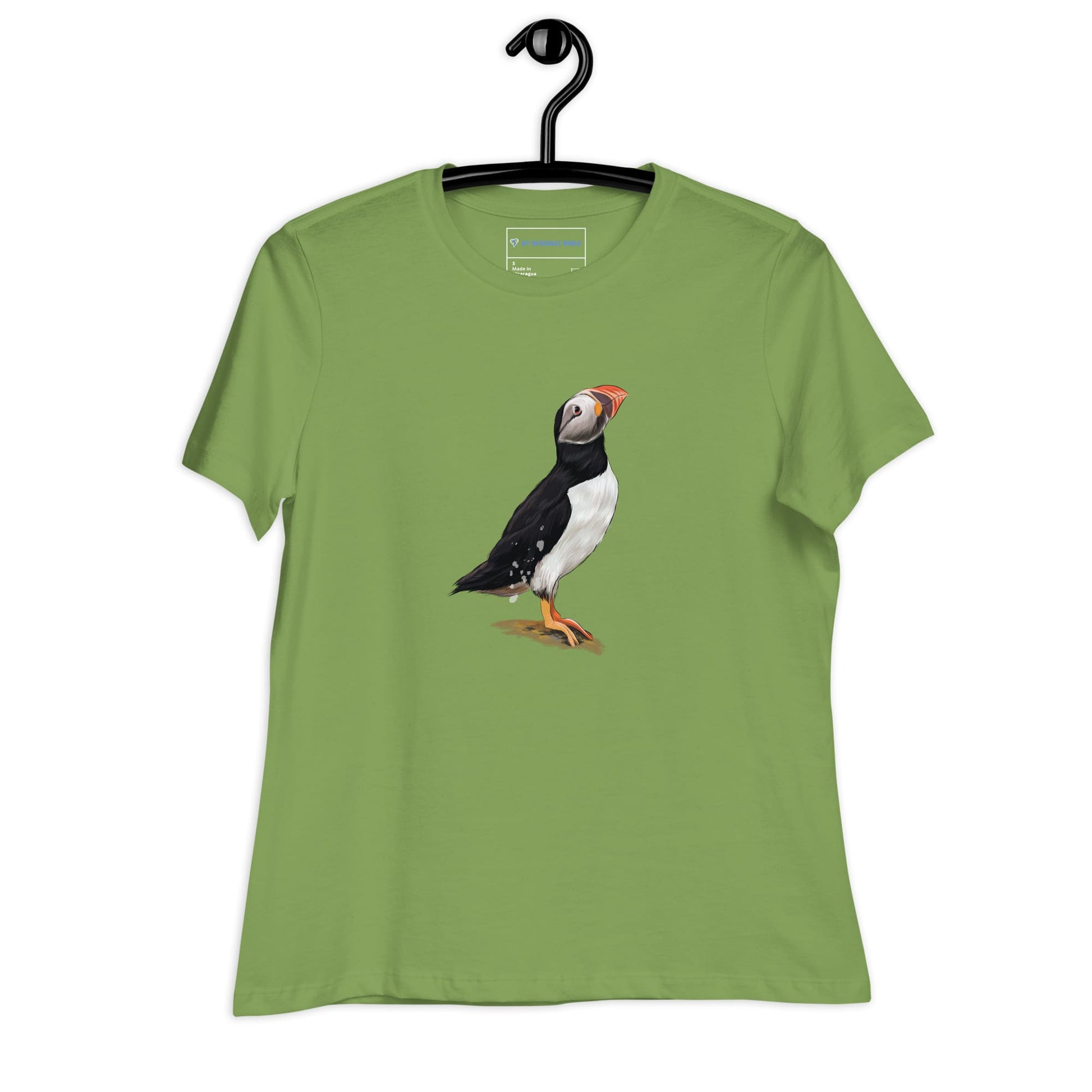 "Watercolor Puffin" Women's Puffin T-Shirt Leaf / S