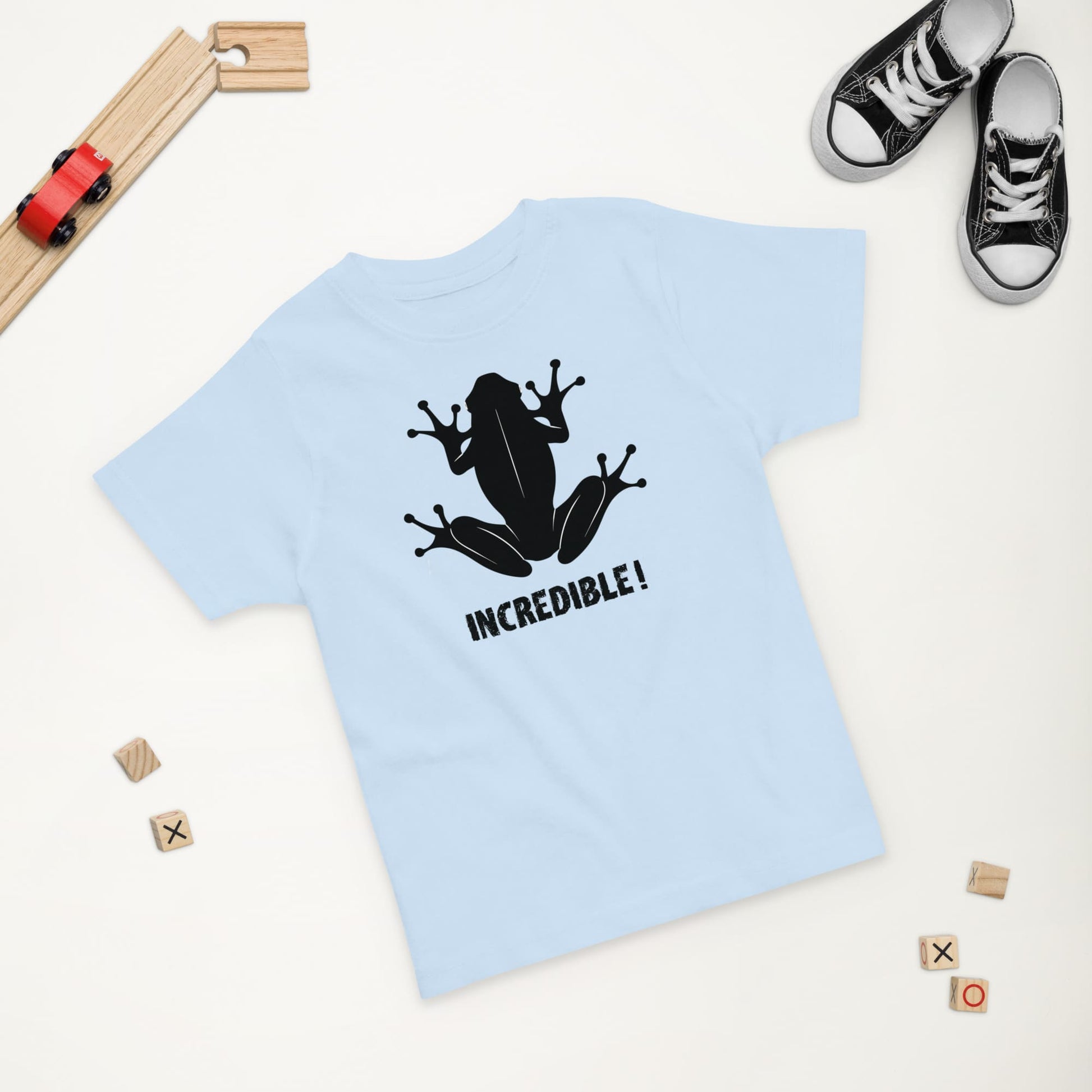 “Frogs Are Incredible” Frog T-Shirt for Toddlers (Black Print) Light Blue / 2