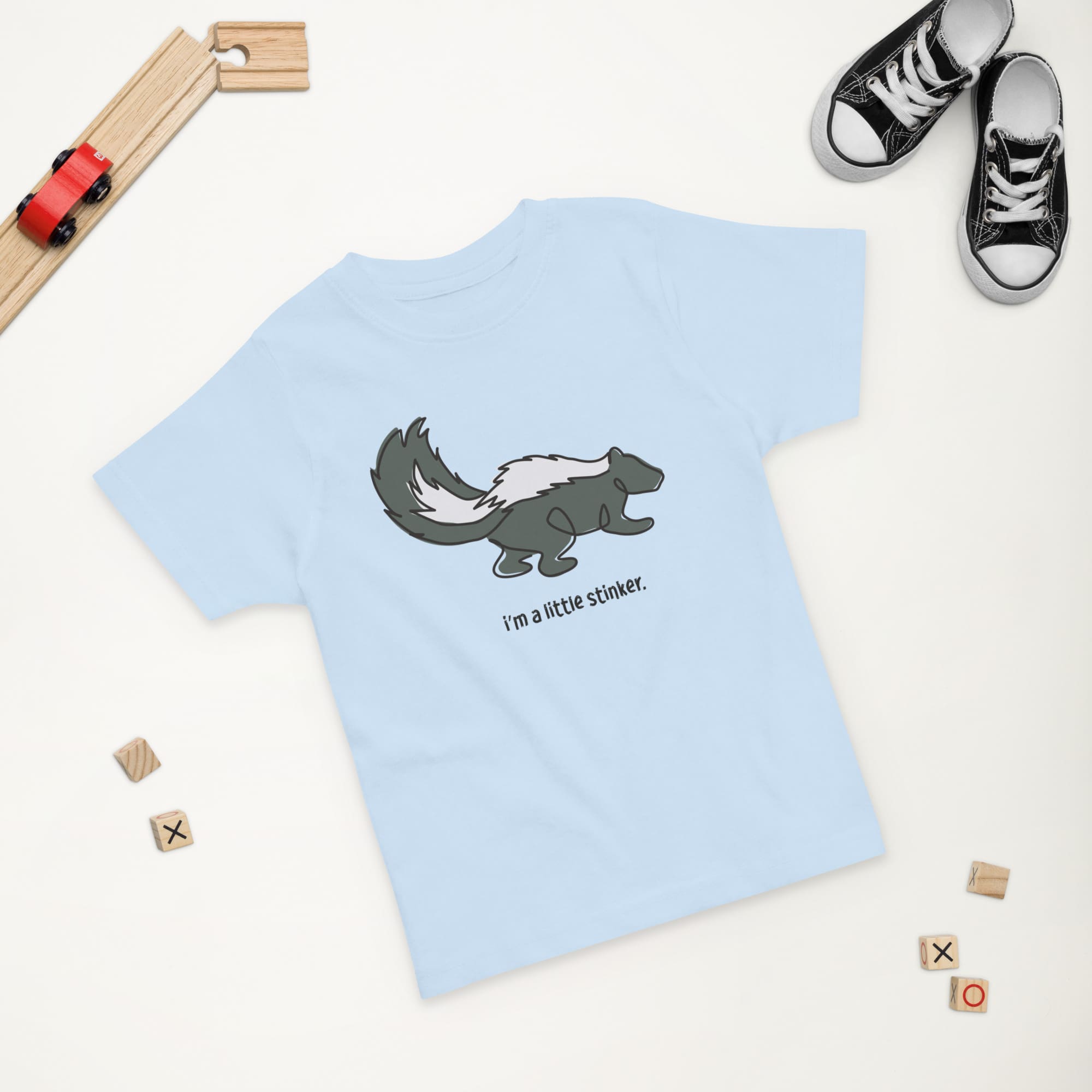 "I'm a Little Stinker" Skunk T-Shirt for Toddlers Light Blue / 2