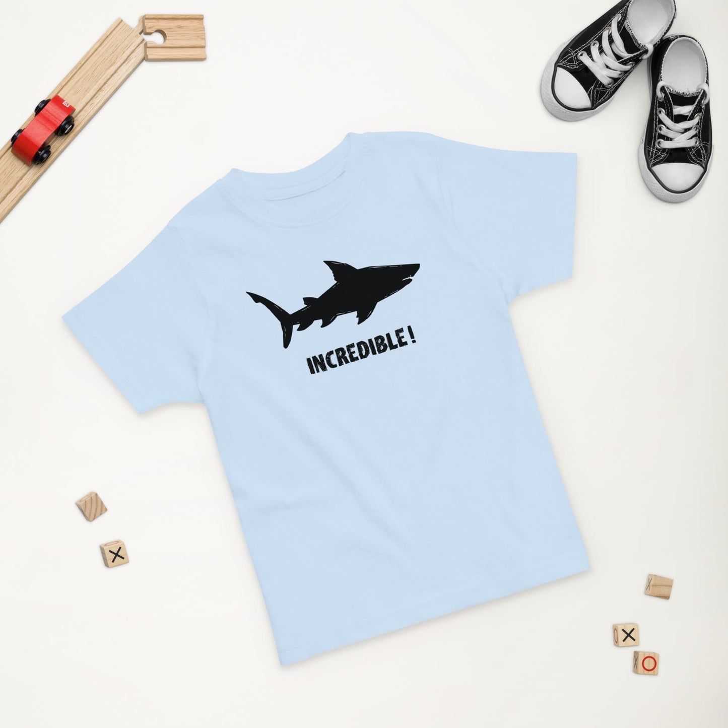 “Sharks Are Incredible” Shark T-Shirt for Toddlers (Black Print) Light Blue / 2