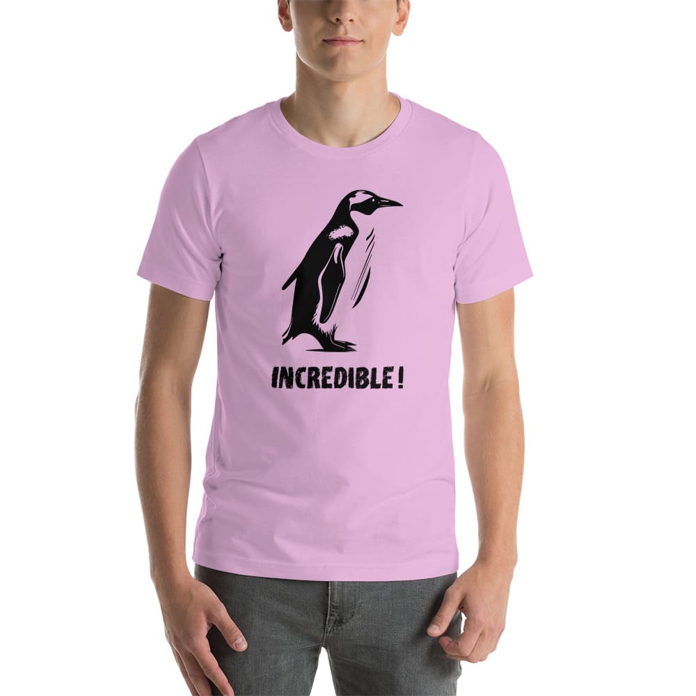 “Penguins Are Incredible!” Penguins T-Shirt – Black Print (Adult Unisex / Men’s) Lilac / S