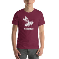 "Bees are Incredible" Bee T-Shirt - White Print (Adult Unisex / Men's) Maroon / XS