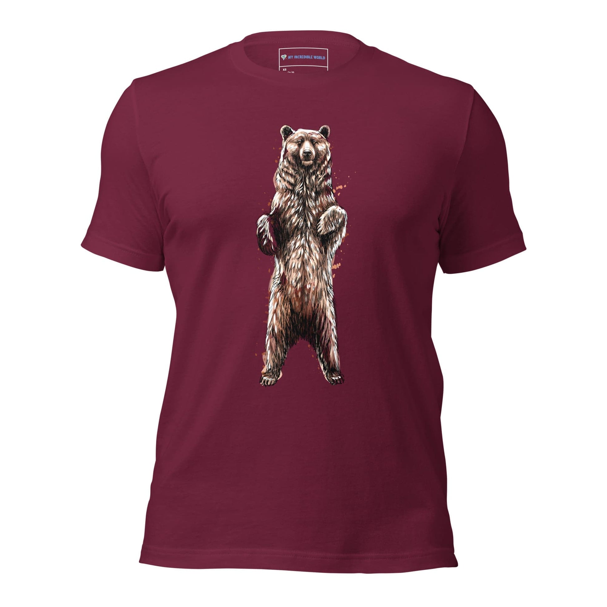 "Watercolor Brown Bear" Bear T-Shirt (Adult Unisex) Maroon / XS