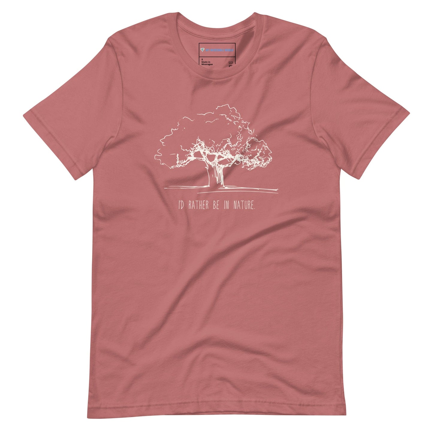 "I'd Rather Be in Nature" Nature-Lover's T-Shirt with Tree Sketch (Adult Unisex) Mauve / S