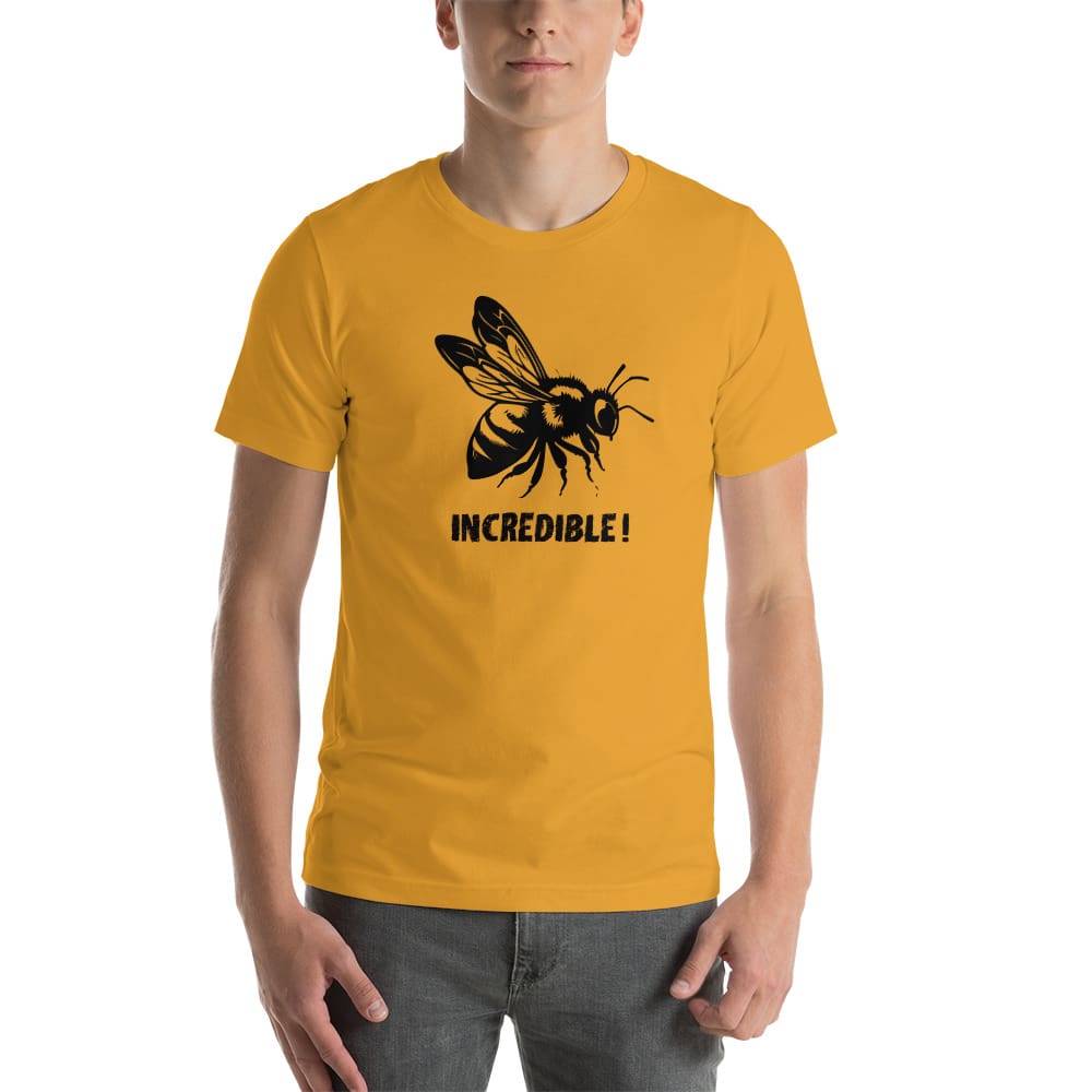 "Bees are Incredible" Bee T-Shirt - Black Print (Adult Unisex / Men's) Mustard / XS