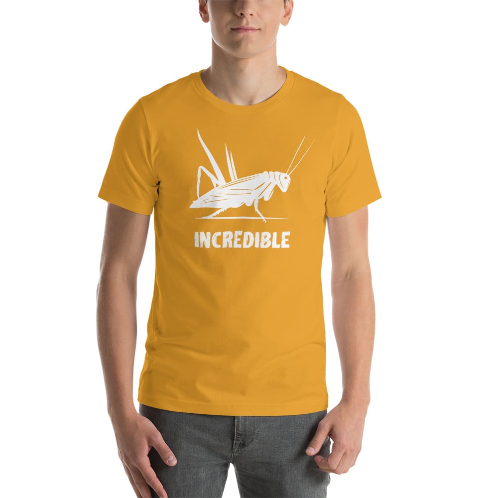 "Grasshoppers Are Incredible" Grasshopper T-Shirt - White Print (Adult Men's/Unisex) Mustard / XS