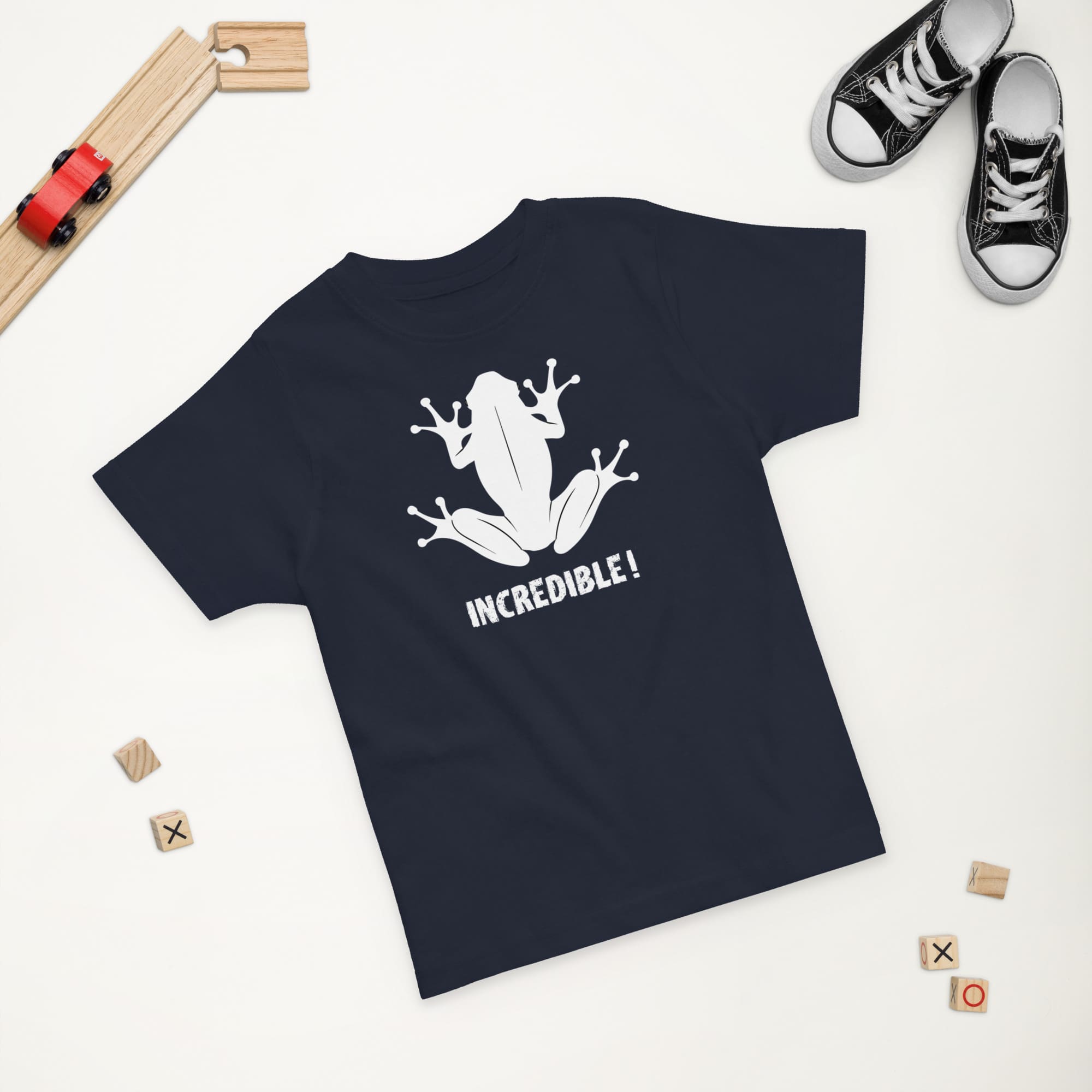 "Frogs Are Incredible" Frog T-Shirt for Toddlers (White Print) Navy / 2