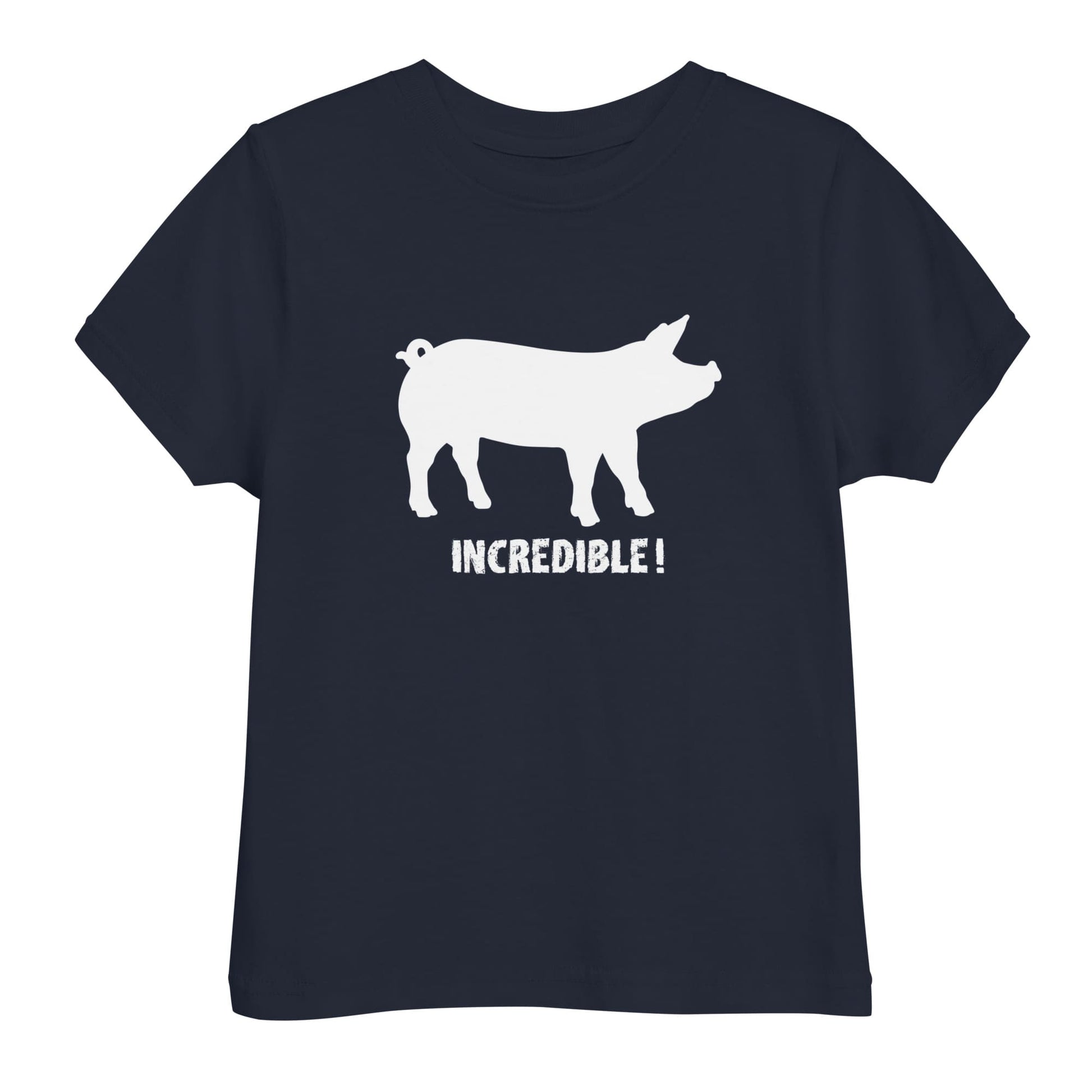 "Pigs Are Incredible" Pig T-Shirt for Toddlers (White Print) Navy / 2