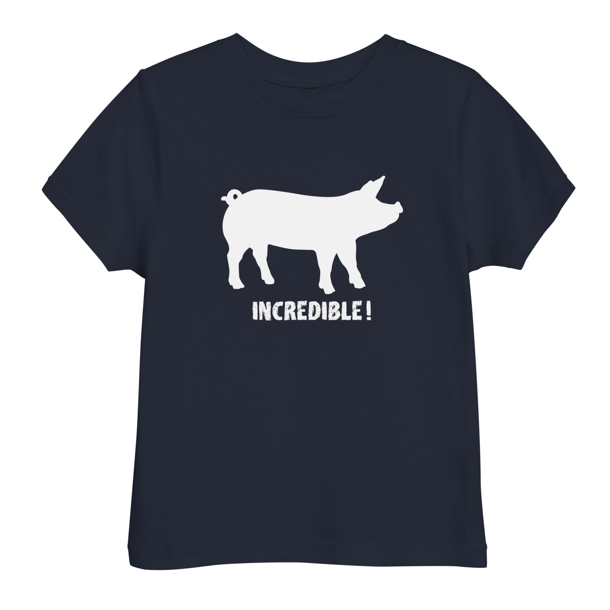 "Pigs Are Incredible" Pig T-Shirt for Toddlers (White Print) Navy / 2