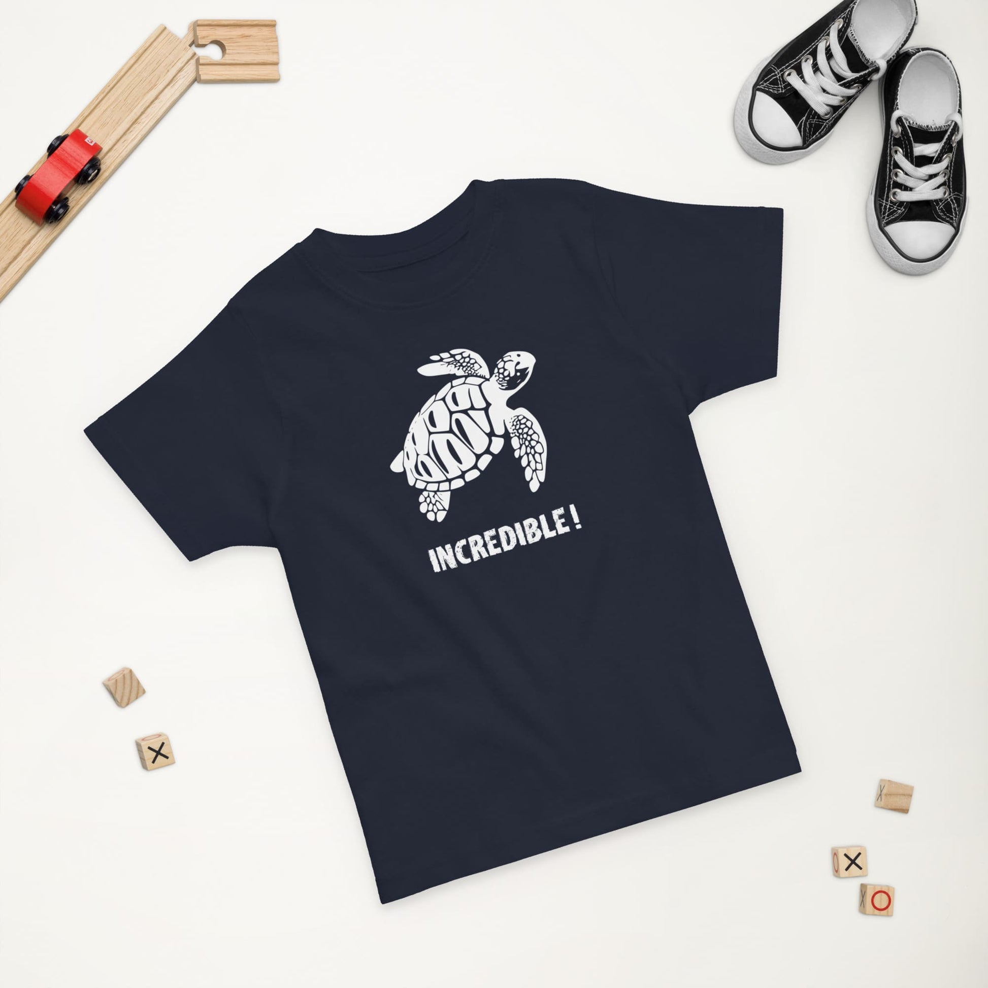 "Sea Turtles Are Incredible" Sea Turtle T-Shirt for Toddlers (White Print) Navy / 2