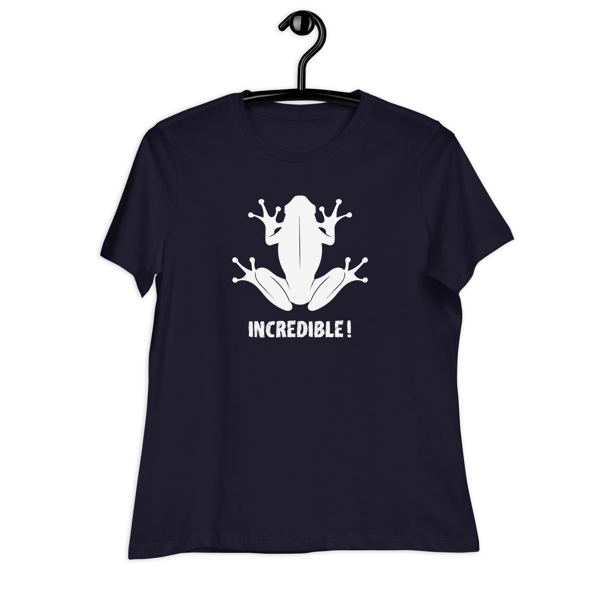 "Frogs Are Incredible" Frog T-Shirt for Women (White Print) Navy / S