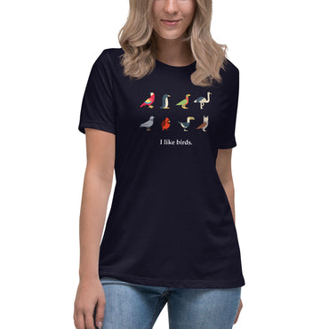 "I Like Birds" Bird Lovers T-Shirt (Women's) Navy / S