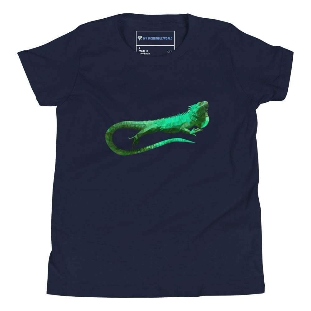 "Low-Poly Iguana" Polygonal Iguana T-Shirt (Youth/Kids) Navy / S