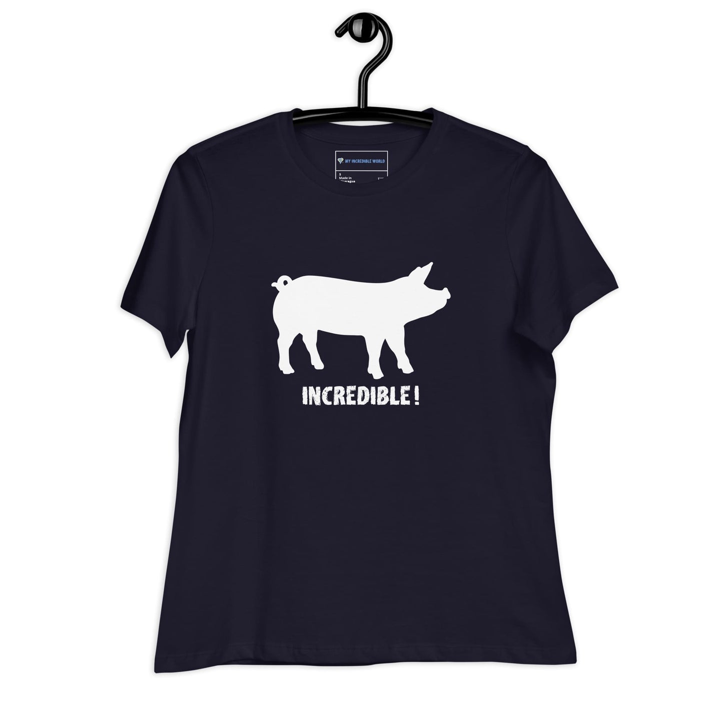 "Pigs Are Incredible" Pig T-Shirt for Women (White Print) Navy / S