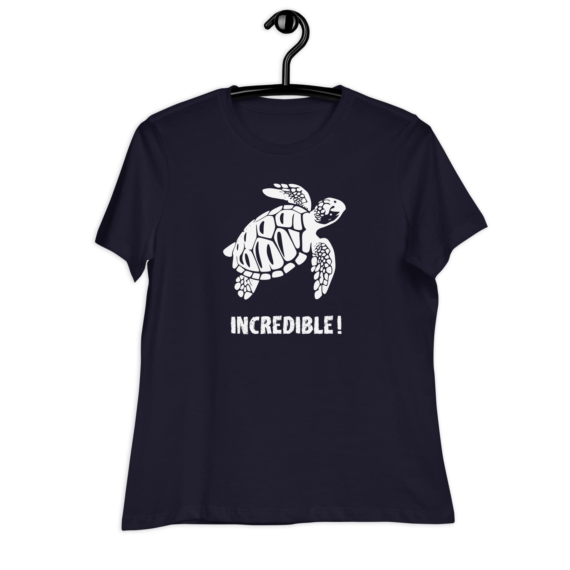 "Sea Turtles Are Incredible" Sea Turtle T-Shirt - White Print (Women's) Navy / S