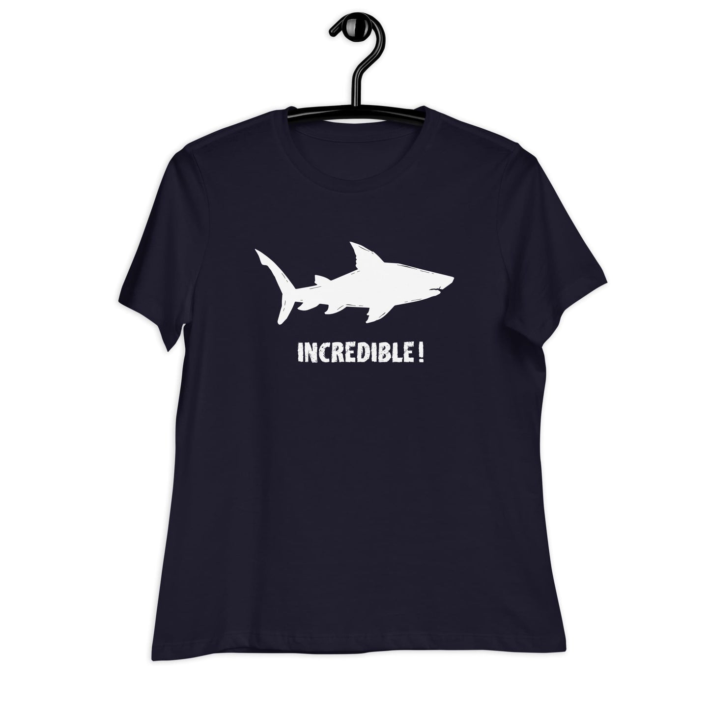 "Sharks Are Incredible" Shark T-Shirt for Women (White Print) Navy / S