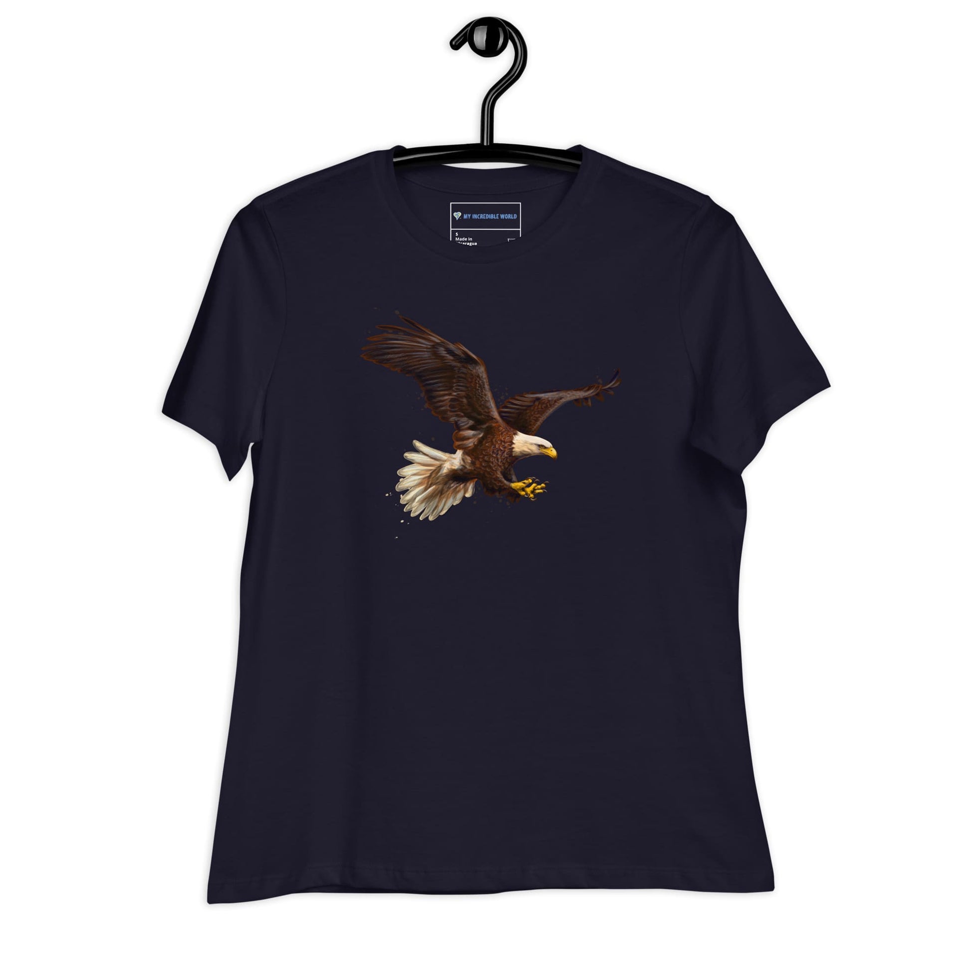 "Watercolor Bald Eagle" Women's Bald Eagle T-Shirt Navy / S