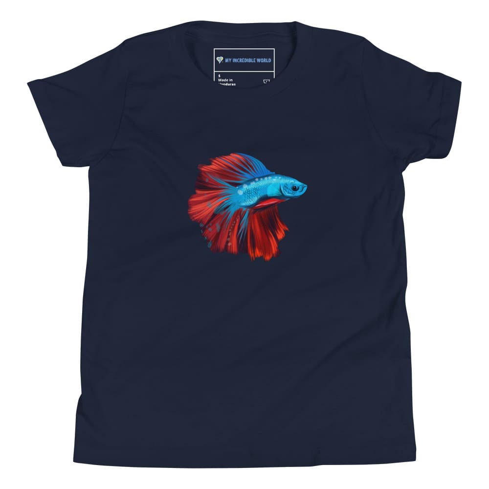 "Watercolor Betta" Betta Fish T-Shirt (Youth/Kids) Navy / S