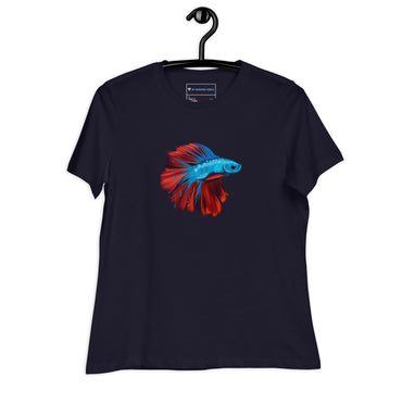 "Watercolor Betta" Women's Betta Fish T-Shirt Navy / S