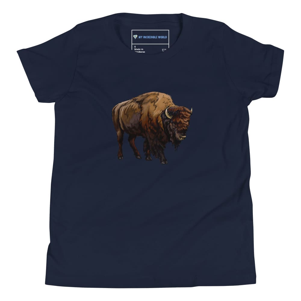 "Watercolor Bison" Bison T-Shirt (Youth/Kids) Navy / S