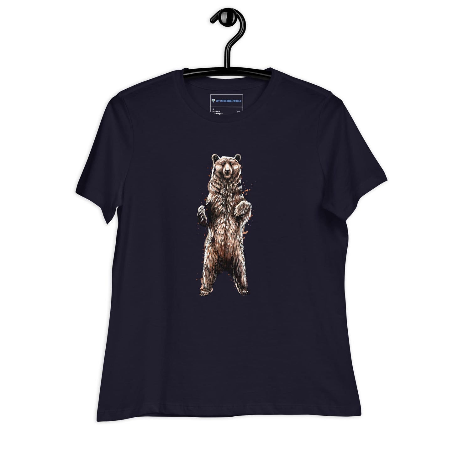 "Watercolor Brown Bear" Women's Brown Bear T-Shirt Navy / S