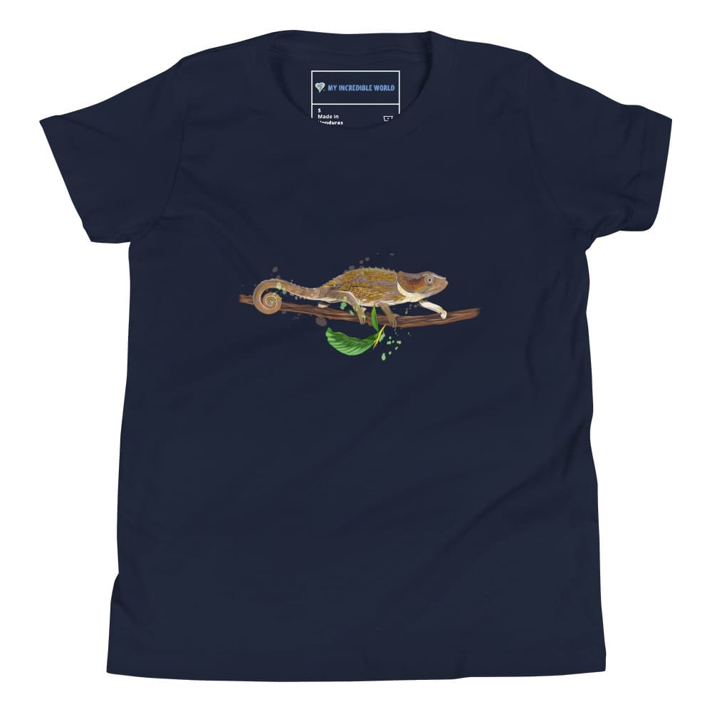 "Watercolor Chameleon" Chameleon T-Shirt (Youth/Kids) Navy / S