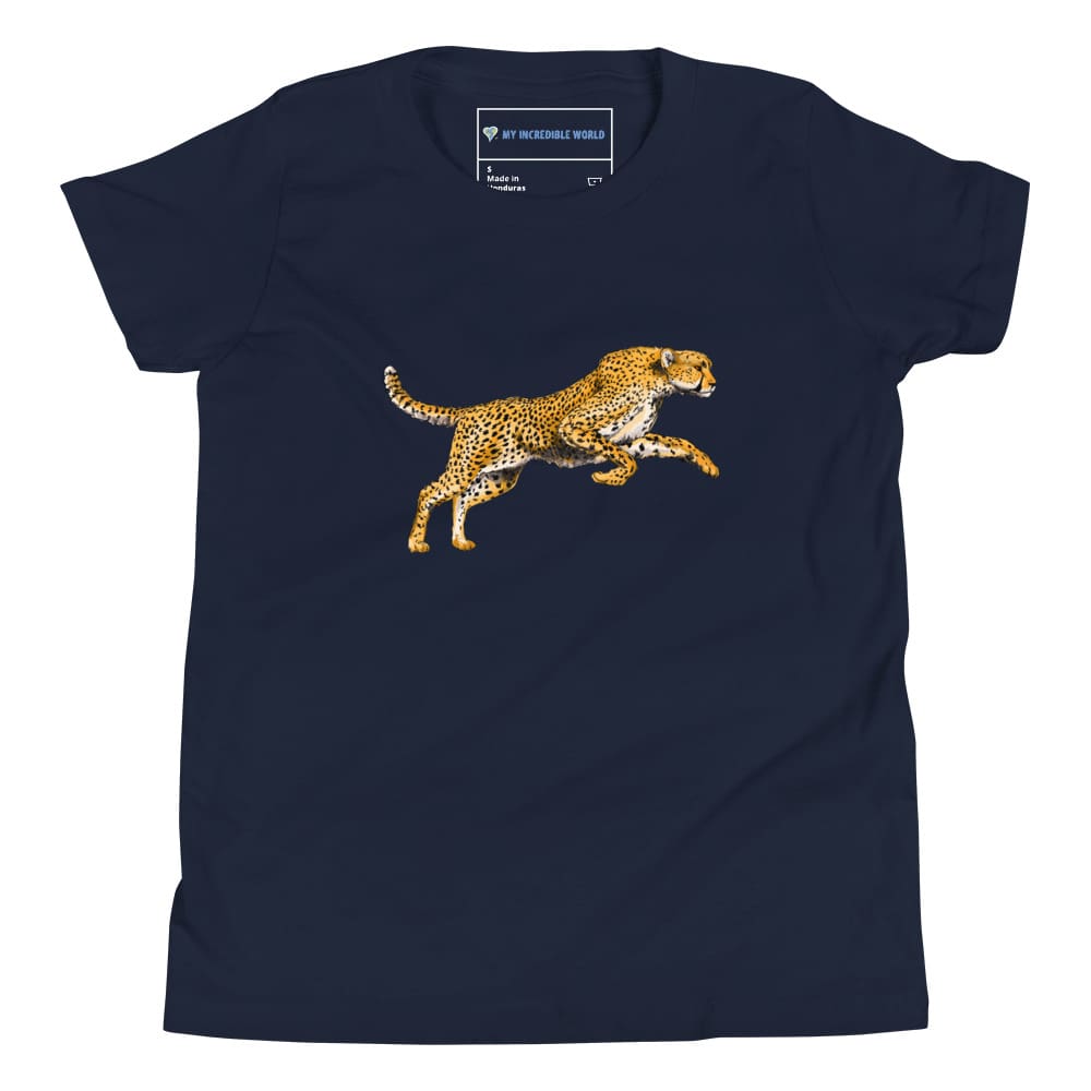 "Watercolor Cheetah" Cheetah T-Shirt (Youth/Kids) Navy / S