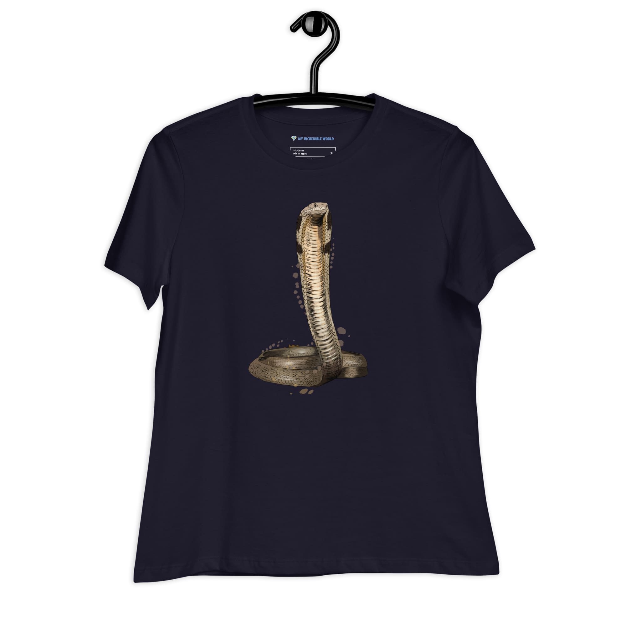 "Watercolor Cobra" Women's Cobra T-Shirt (Snake) Navy / S